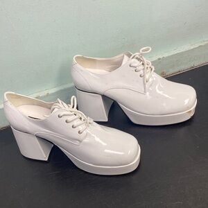 Patent White Platform Lace-Up Heels for Women